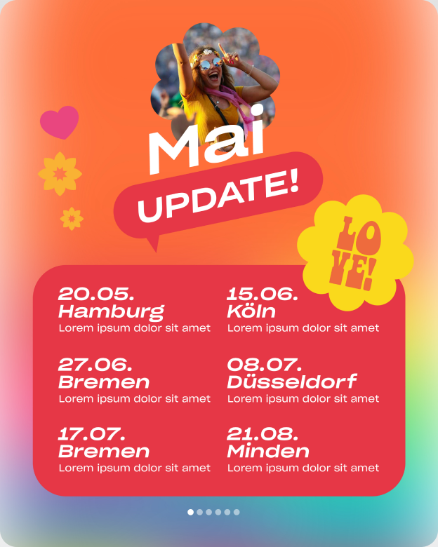Instagram-Post: Mai Update mit Terminen